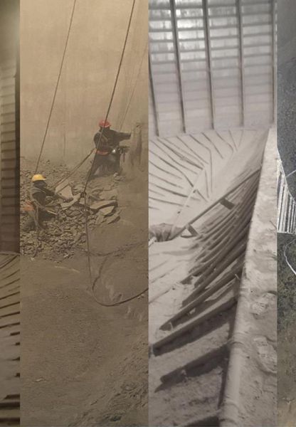 水泥庫清庫，清理鋼板倉